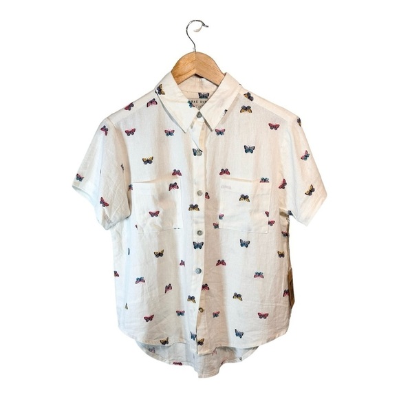 Rae Dunn Linen Butterfly Button Down Shirt NWT - Picture 6 of 6